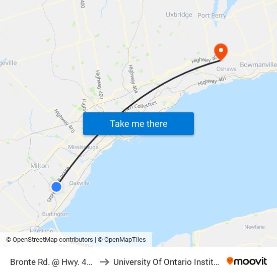 Bronte Rd. @ Hwy. 407 Park & Ride to University Of Ontario Institute Of Technology map