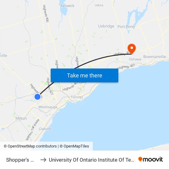 Shopper's World to University Of Ontario Institute Of Technology map