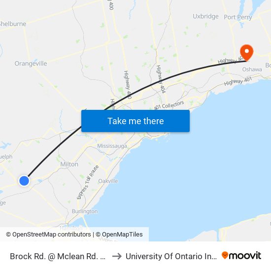 Brock Rd. @ Mclean Rd. (Aberfoyle) Park & Ride to University Of Ontario Institute Of Technology map