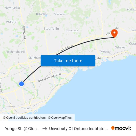 Yonge St. @ Glendora Ave. to University Of Ontario Institute Of Technology map