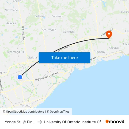 Yonge St. @ Finch Ave. to University Of Ontario Institute Of Technology map