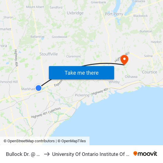 Bullock Dr. @ Hwy. 7 to University Of Ontario Institute Of Technology map