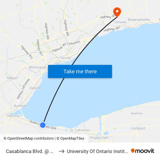 Casablanca Blvd. @ Qew Park & Ride to University Of Ontario Institute Of Technology map
