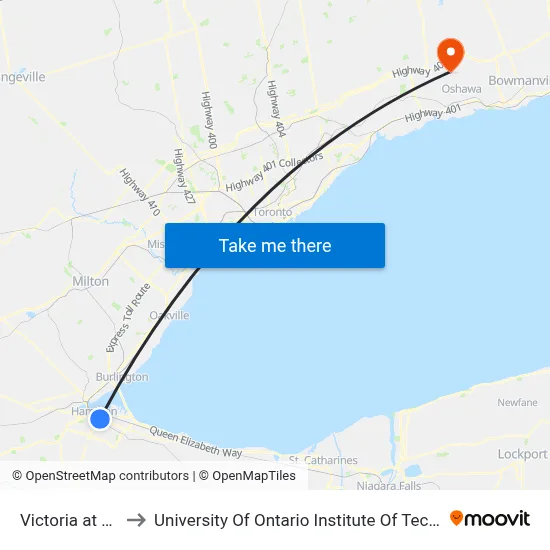 Victoria at King to University Of Ontario Institute Of Technology map
