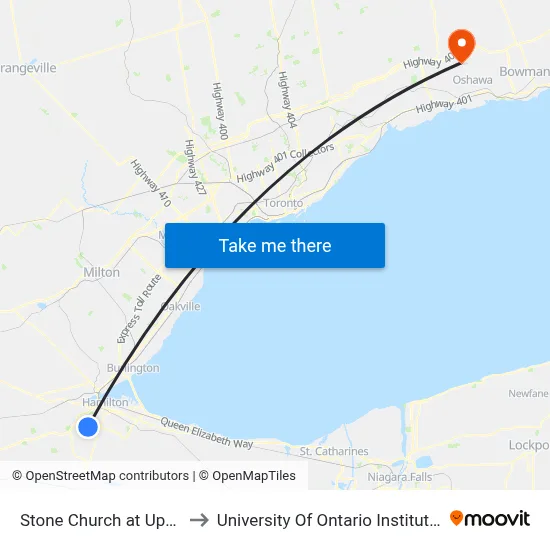 Stone Church at Upper Paradise to University Of Ontario Institute Of Technology map