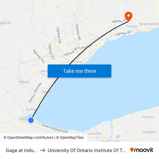 Gage at Industrial to University Of Ontario Institute Of Technology map