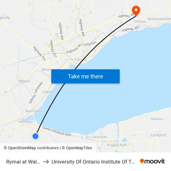 Rymal at Walmart to University Of Ontario Institute Of Technology map