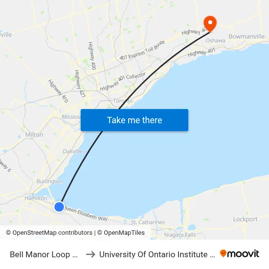 Bell Manor Loop Platform 2 to University Of Ontario Institute Of Technology map