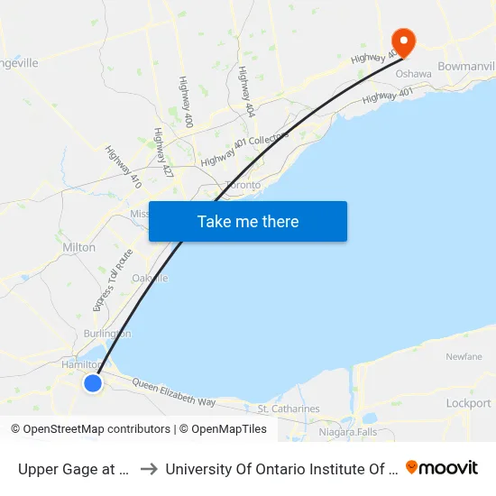 Upper Gage at Fennell to University Of Ontario Institute Of Technology map