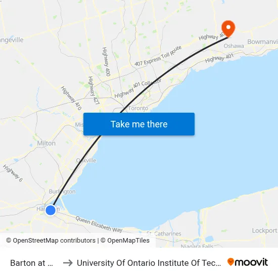 Barton at Mary to University Of Ontario Institute Of Technology map