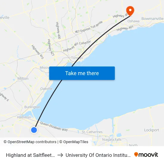 Highland at Saltfleet High School to University Of Ontario Institute Of Technology map