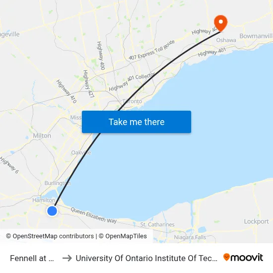 Fennell at High to University Of Ontario Institute Of Technology map