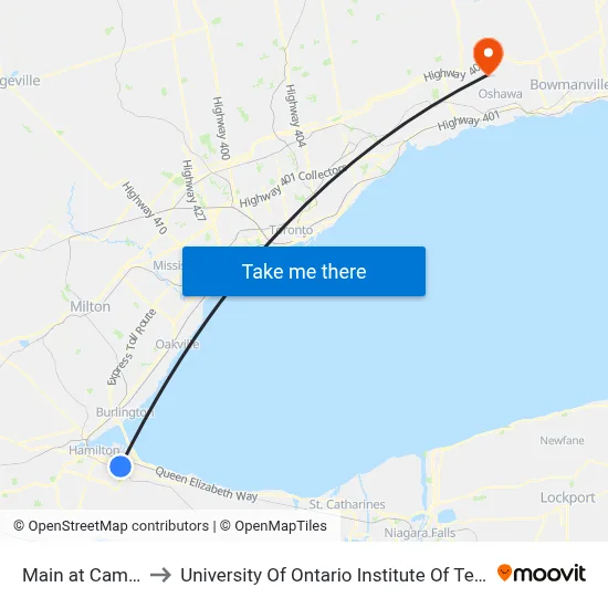 Main at Cameron to University Of Ontario Institute Of Technology map