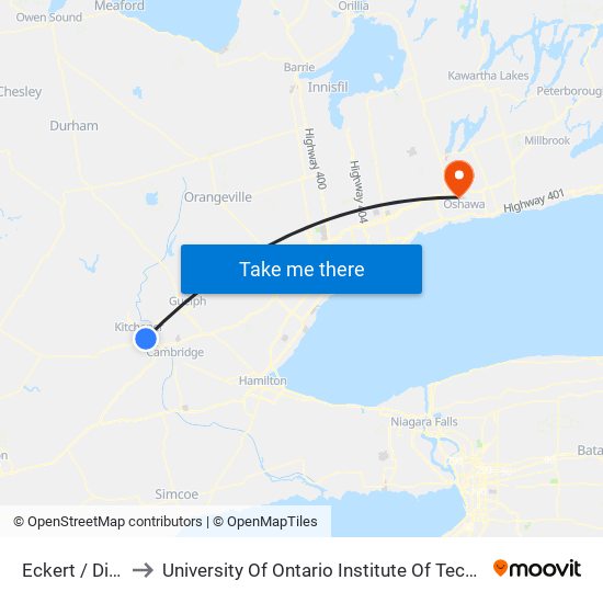 Eckert / Dixon to University Of Ontario Institute Of Technology map