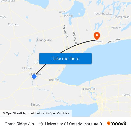 Grand Ridge / Inverness to University Of Ontario Institute Of Technology map