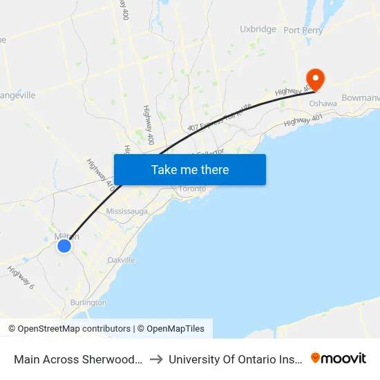 Main Across Sherwood Community Centre to University Of Ontario Institute Of Technology map
