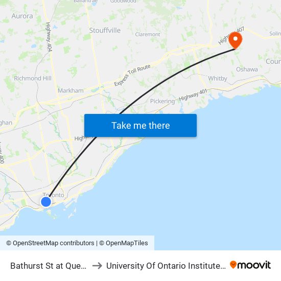 Bathurst St at Queen St West to University Of Ontario Institute Of Technology map