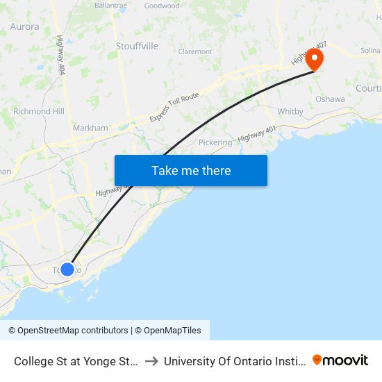 College St at Yonge St - College Station to University Of Ontario Institute Of Technology map