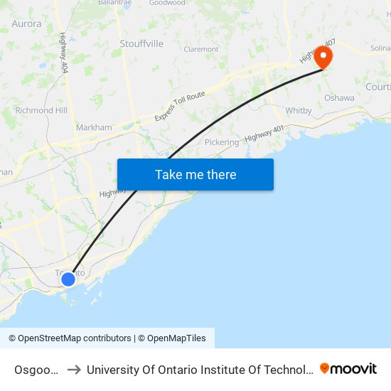 Osgoode to University Of Ontario Institute Of Technology map