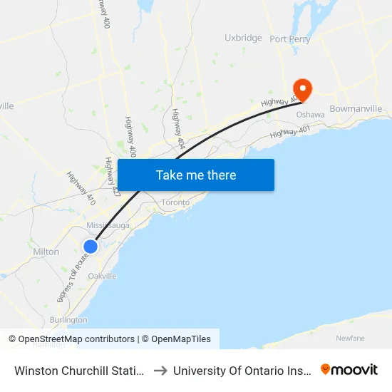Winston Churchill Station West Platform 4 to University Of Ontario Institute Of Technology map