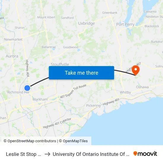 Leslie St Stop #7114 to University Of Ontario Institute Of Technology map
