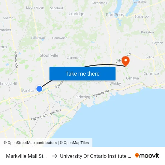 Markville Mall Stop # 7120 to University Of Ontario Institute Of Technology map