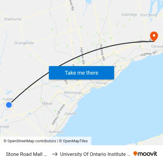Stone Road Mall Platform 1 to University Of Ontario Institute Of Technology map