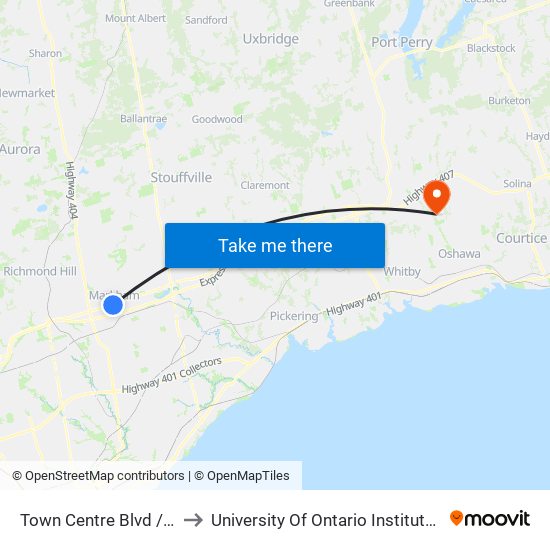 Town Centre Blvd / Highway 7 to University Of Ontario Institute Of Technology map