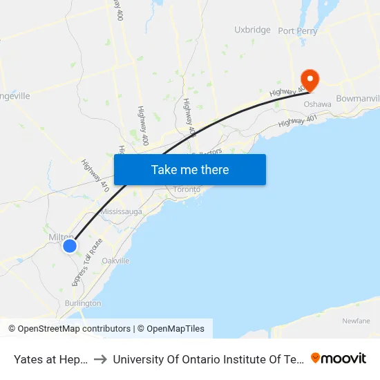 Yates at Hepburn to University Of Ontario Institute Of Technology map