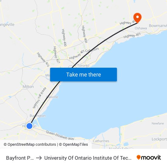 Bayfront Park to University Of Ontario Institute Of Technology map