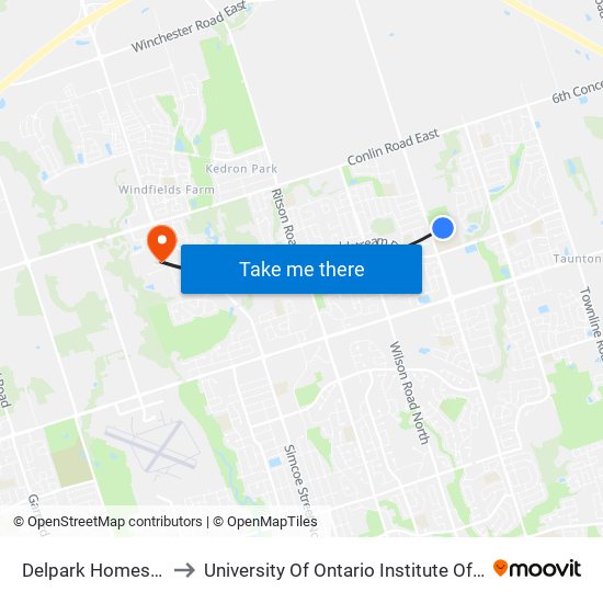 Delpark Homes Centre to University Of Ontario Institute Of Technology map