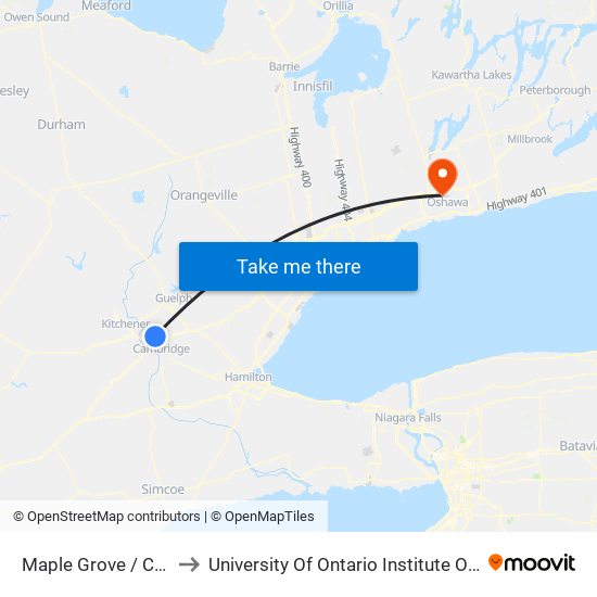 Maple Grove / Compass to University Of Ontario Institute Of Technology map