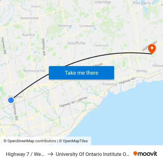 Highway 7 / Weston Rd to University Of Ontario Institute Of Technology map