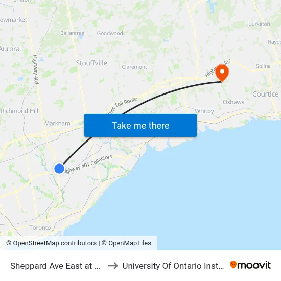 Sheppard Ave East at Brian Dr West Side to University Of Ontario Institute Of Technology map