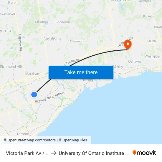 Victoria Park Av / Finch Av to University Of Ontario Institute Of Technology map