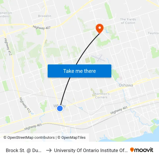 Brock St. @ Dundas St. to University Of Ontario Institute Of Technology map
