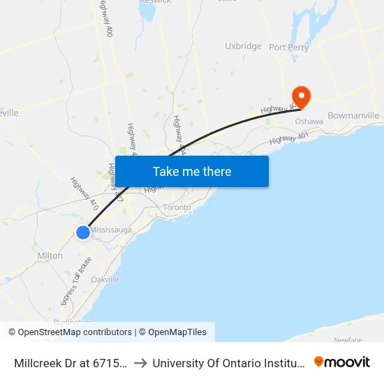 Millcreek Dr at 6715 Millcreek Dr to University Of Ontario Institute Of Technology map