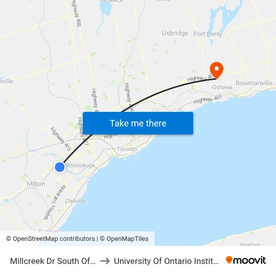 Millcreek Dr South Of Aquitaine Ave to University Of Ontario Institute Of Technology map