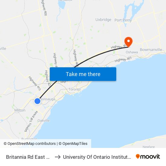 Britannia Rd East Of Queen St to University Of Ontario Institute Of Technology map
