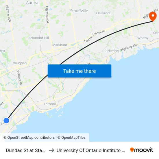 Dundas St at Stanfield Rd to University Of Ontario Institute Of Technology map