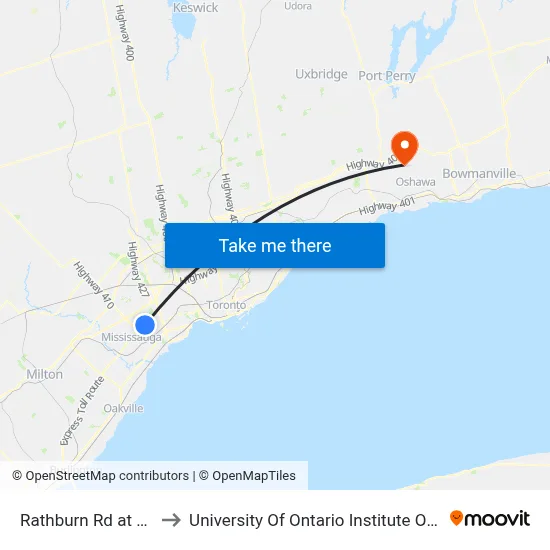 Rathburn Rd at Dixie Rd to University Of Ontario Institute Of Technology map