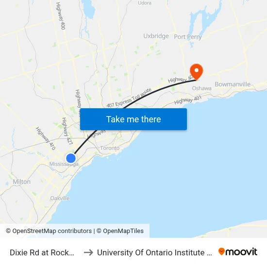 Dixie Rd at Rockwood Mall to University Of Ontario Institute Of Technology map