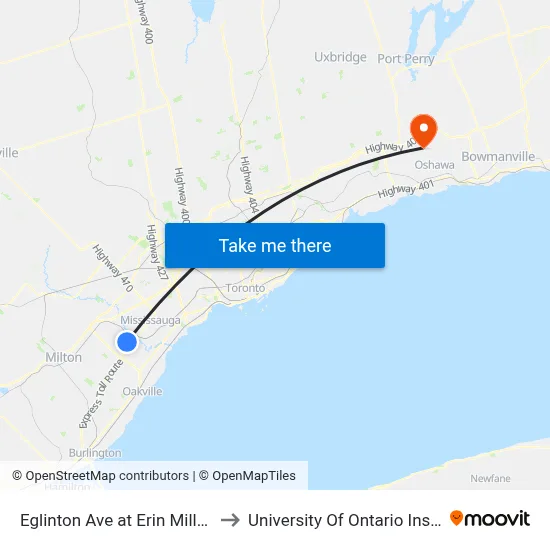 Eglinton Ave at Erin Mills Town Centre South to University Of Ontario Institute Of Technology map