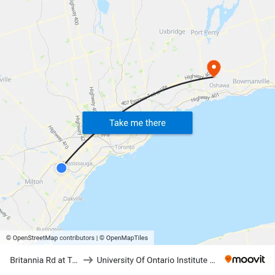 Britannia Rd at Turney Dr to University Of Ontario Institute Of Technology map