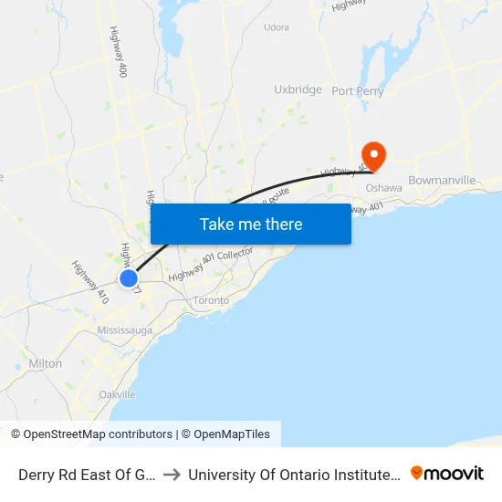 Derry Rd East Of Goreway Dr to University Of Ontario Institute Of Technology map