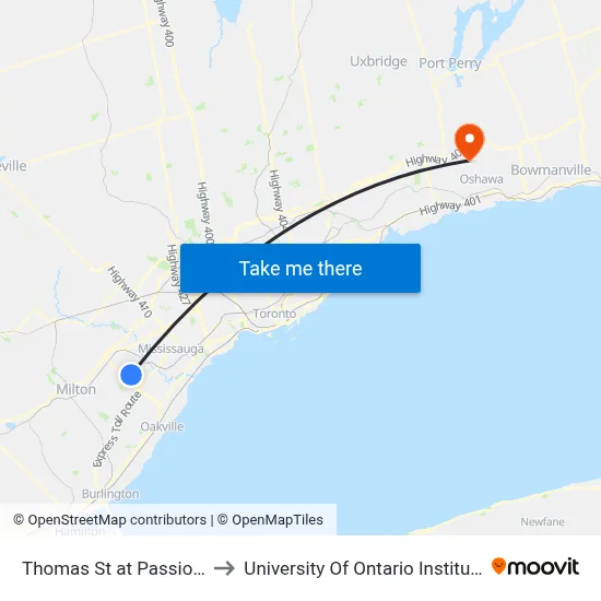 Thomas St at Passion Flower Blvd to University Of Ontario Institute Of Technology map