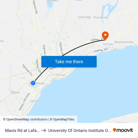 Mavis Rd at Lafayette Dr to University Of Ontario Institute Of Technology map