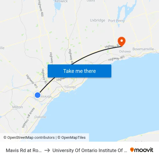 Mavis Rd at Rodeo Dr to University Of Ontario Institute Of Technology map