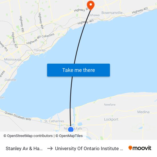 Stanley Av & Hamilton St to University Of Ontario Institute Of Technology map