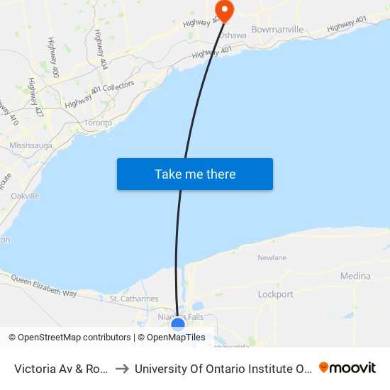 Victoria Av & Roberts St to University Of Ontario Institute Of Technology map